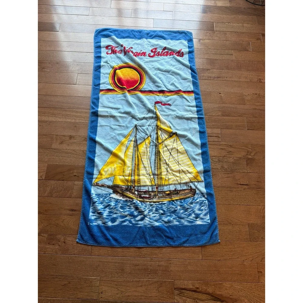 VTG Hilascal 100% Cotton VI Virgin Islands 58x28 Beach Towel Sailing Sailboat